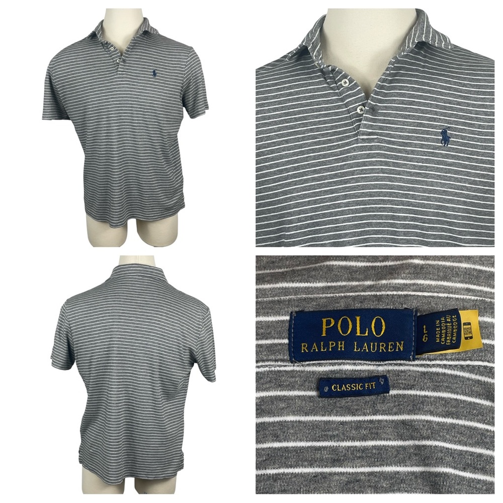 Men's Polo Ralph Lauren Classic Fit‎ Grey Heather Stripes Soft Feel Cotton 0274
